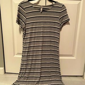 Stretchy striped grey dress - figure hugging!